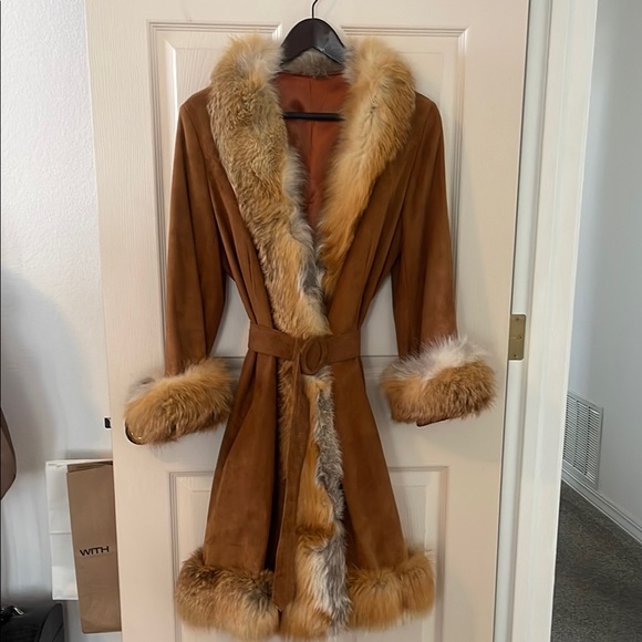 Jacket with Plush Faux Fur Trim and Wrap Style - Picture 1 of 7